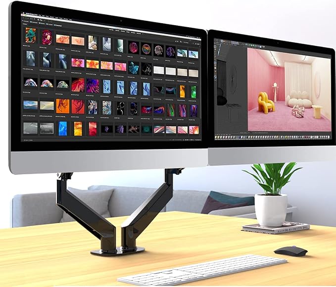 Suptek Dual Monitor Mount Stand-Height Adjustable Gas Spring Monitor Arm Desk Mount for 2 Computer Screens 17 to 32 inches - Each Arm Holds up to 22lbs,Black(MD8SP)