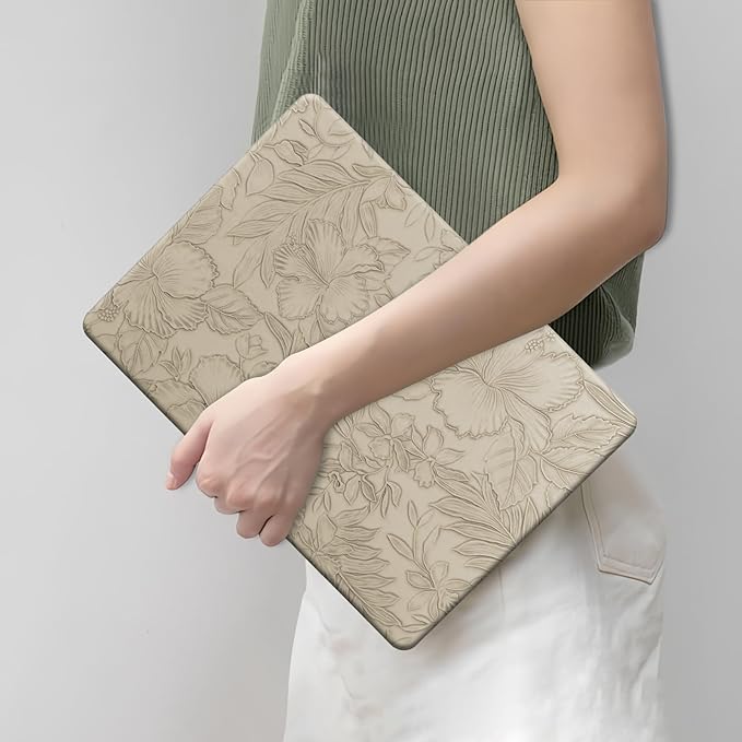 DTangLsm for MacBook Air 13 inch Case 2025 2024-2022 Release M4 A3240 M3 A3113 M2 A2681, Retro Leather Hard Shell Elegant Textured Case for MacBook Air 13.6 inch+Keyboard Cover,Apricot Embossed Floral