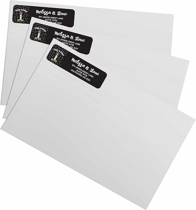 Holiday Candle Rolled Address Labels/Roll of 250 Personalized Return Address Labels/Designer Return Address Stickers in Elegant Plastic Dispenser