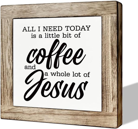 Christian Coffee Decor, All I Need Today is A Little Bit Of Coffee And A Whole Lot of Jesus Sign, Coffees Decors Set, Wooden Box Signs for Home Decor, Funny Coffees Decors Sign