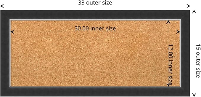 Amanti Art Natural Cork Board for Wall, 15x33 Vision Board with Black Wood Frame, Medium Corkboard Office Decor for Home Organization, Modern Contemporary Corkboard Pinboard to display items for home