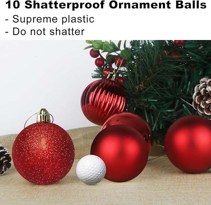 Rose Red 3.2" Large Christmas Balls - Christmas Tree Decoration Ornaments Shatterproof Hanging Balls for Birthday Halloween Holiday Wedding Decorations Set of 10pcs