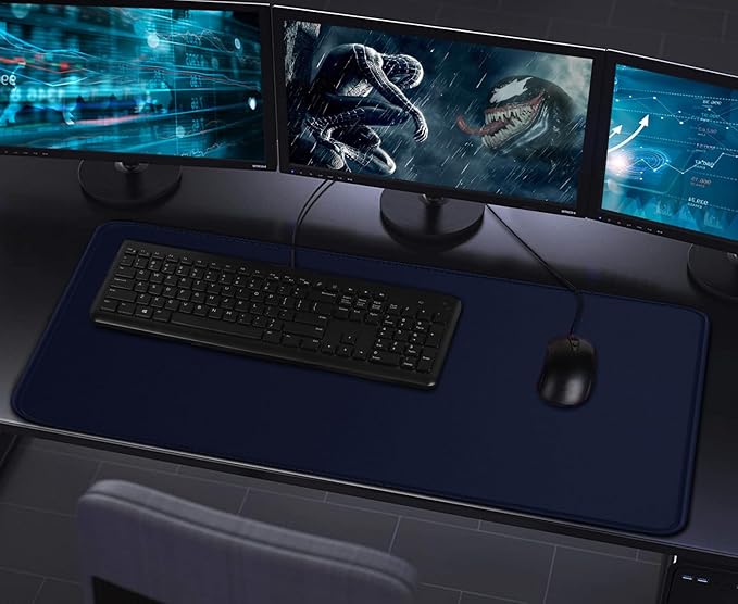 Large Extended Gaming Mouse Pad with Stitched Edges, Durable Non-Slip Natural Rubber Base, Waterproof Computer Keyboard Pad Mat for Esports Pros/Gamer/Desktop/Office/Home - Dark Blue