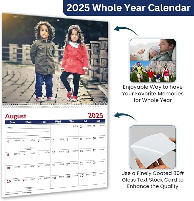 Custom Photo Wall Calendar 2026 - Personalized Family & Office Photo, Print Your 13 Memories Custom - Perfect for Parties, Birthdays & Christmas Gifts ((Cover 7（11"×17"）, 5 x Calendars)