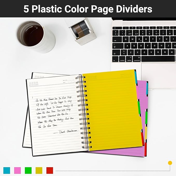 EUSOAR Hardcover Spiral Notebook, 6 Pack A5 5.5"x 8.3", 5 Subject Notebook, 120 Sheets/ 240 Pages, Premium Thick 100gsm, Large Journal Notebooks with Dividers for School Office Note Taking Gift