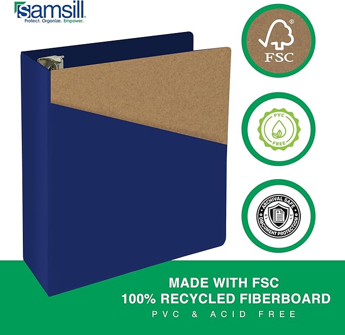 Samsill Durable 4 Inch Binder, Made in The USA, Locking D Ring Binder, Customizable Clear View Cover, Dark Blue, Holds 775 Pages