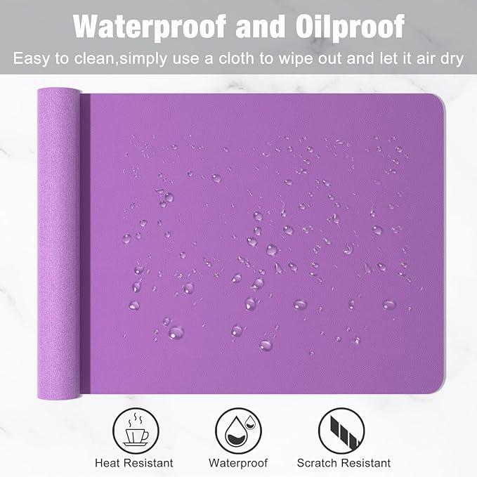 Hsurbtra Desk Pad, 30" x 14" PU Leather Desk Mat, XL Extended Mouse Pad, Waterproof Desktop Blotter Protector, Non-Slip Ultra Thin Large Laptop Keyboard Writing Mat for Office Home, Purple