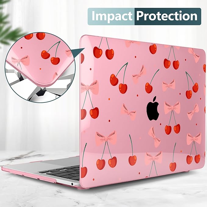 TWOLSKOO Compatible with MacBook Pro 13 inch Case 2023-2016 A2338 M2/M1 A2251 A2289 A2159 A1989 A1706, Plastic Hard Shell Cover & Keyboard Skin & Screen Protector, Cute Cherry