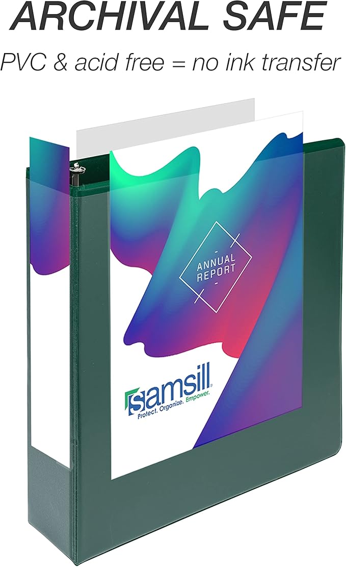 Samsill Durable 2 inch 3 Ring Binder, Made in USA, D Ring Binder, FSC 100% Recycled Chipboard, Green, 4 Pack
