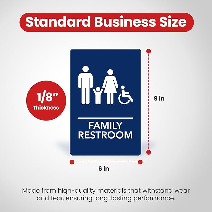 Promot Family Restroom Sign – ADA Braille Bathroom Sign for Business, Self-Adhesive, 9" x 6", Commercial Door Signage, Office Wall Decor - Blue
