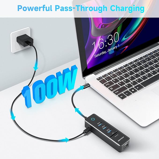 RSHTECH USB C Hub Dongle Adapter with 4K HDMI, 3 USB 3.0 Data Port, 100W Power Delivery, SD/TF Card Reader, Aluminum USB-C/Thunderbolt 3 Hub Dock for PC and Laptop, RSH-T16