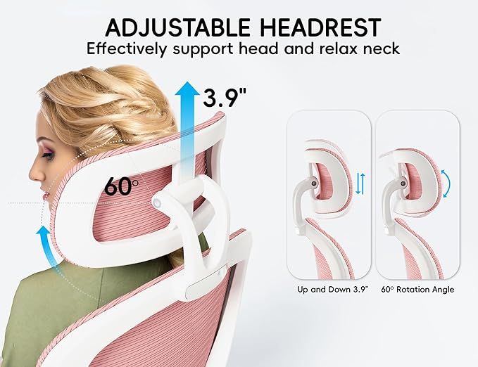 TRALT Office Chair - Ergonomic Office Chair with Back Support, Computer Chair - Home Office Desk Chairs, 330lbs Wide Seat Big and Tall Office Chairs with Headrest, Comfy Desk Chairs (Pink)