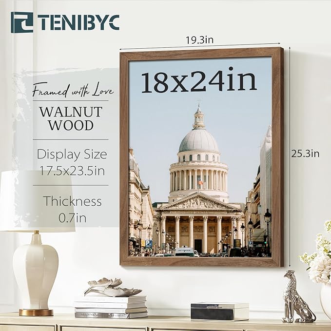 18x24 Walnut Poster Frame Set of 3 - Natural Brown, Solid Wood Picture Frame, Wall Hanging