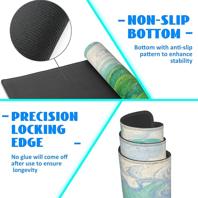 Desk Mat, Field Landscape Oil Painting Extended Gaming Mouse Pad Large, 31.5"x11.8" Big Mouse Pad with Non-Slip Base and Stitched Edge, Long Computer Keyboard Mouse Mat for Home Office Work