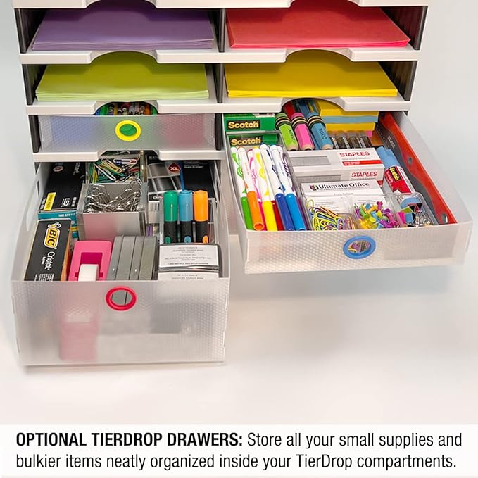 Ultimate Office TierDrop Desktop Organizer/Forms Sorter, 6-Compartments with Optional Add-On Tiers for Easy Expansion, Gray w/Black