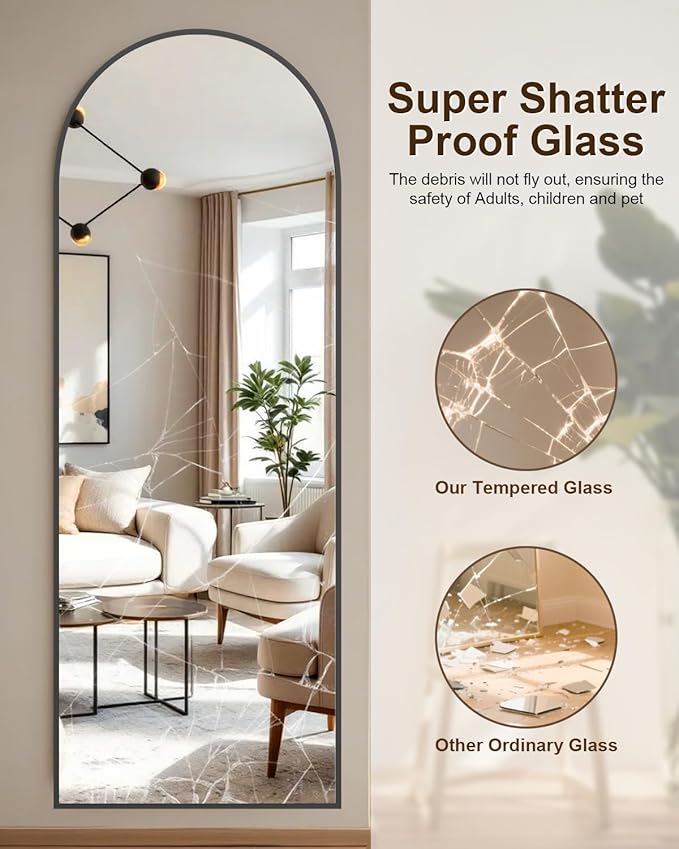 SUNQUEEN 58"x19" Floor Mirror Full Length, Arched Full Length Mirror with Stand, Full Body Mirrors for Bedroom Living Room or Cloakroom Black