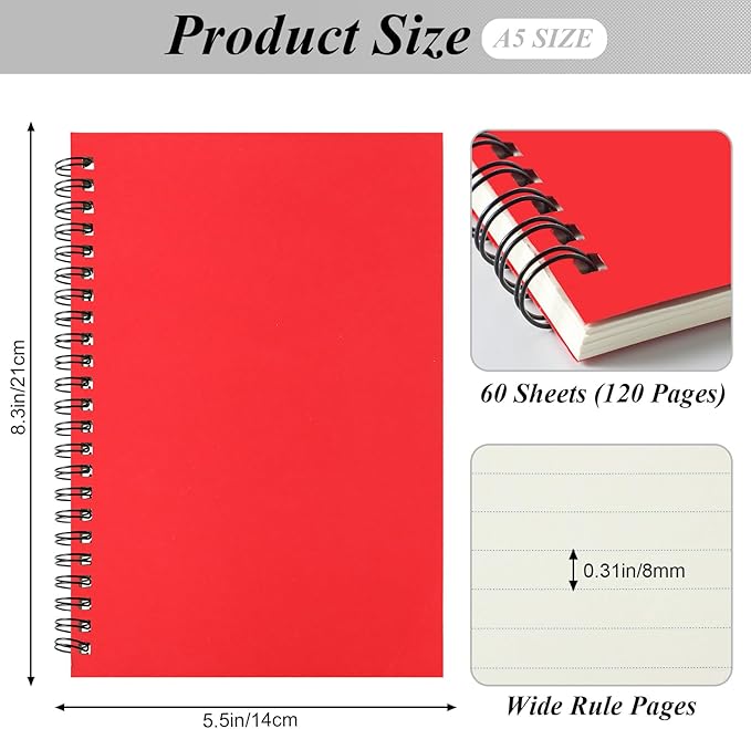 12 Pack Small Spiral Notebook A5 Lined College Ruled Spiral Journal Notebook 5.5 x 8.3 Inch Kraft Cover, 120 Pages for Work Students Office Business(Multi Colors)