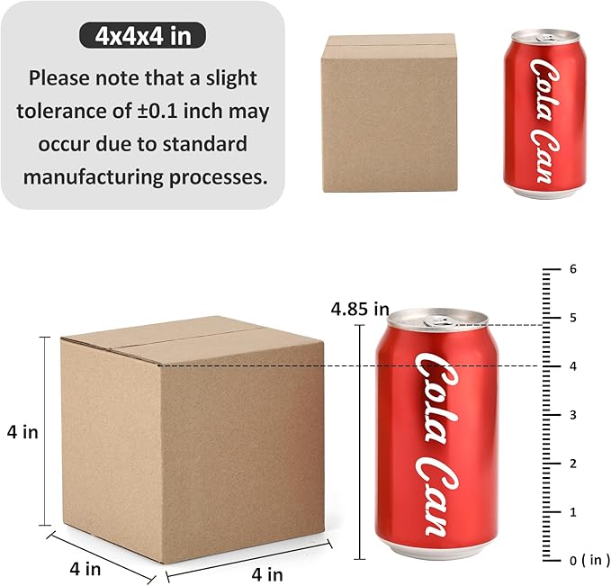 Eupako 4x4x4" Cardboard Box Mailers 25 Pack Brown Cube Corrugated Small Shipping Boxes for Mailing