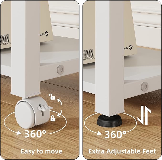Large 22"x15" Printer Stand, 3-Tier Height Adjustable with Storage Drawer & Side Bag, Rolling Cart for Heat Press/Laser/3D Printer (White)