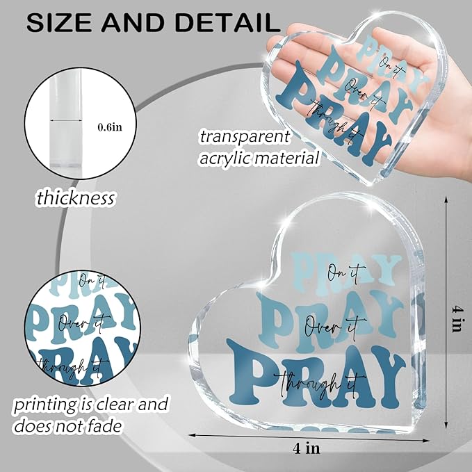 Blue Religious Christian Decor for Woman, Blue Heart Shape Gifts for Birthday Dorm Living Room Church Table Desk Bookshelf, Acrylic Office Desk Accessories Decoration Art Sign-Pray Through It