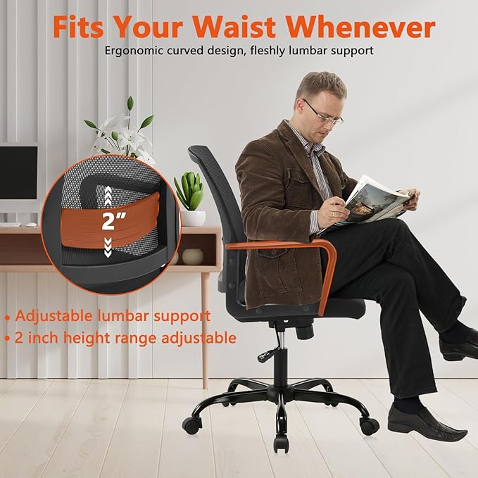 CLATINA Ergonomic Rolling Mesh Desk Chair with Executive Lumbar Support and Adjustable Swivel Design for Home Office Computer Black 8 Pack