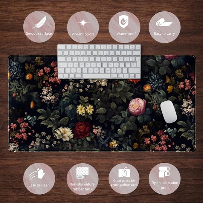 Black Vintage Desk Pad - Large Mouse Pad & Laptop Keyboard Mat - Non-Slip Base - 31.5 x 15.8 in - Gaming & Office Desk Decor