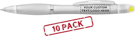 DISCOUNT PROMOS 10 Marathon Gel Highlighter Pens Pack - Customizable Text, Logo - Twist Mechanism, Ballpoint - Silver