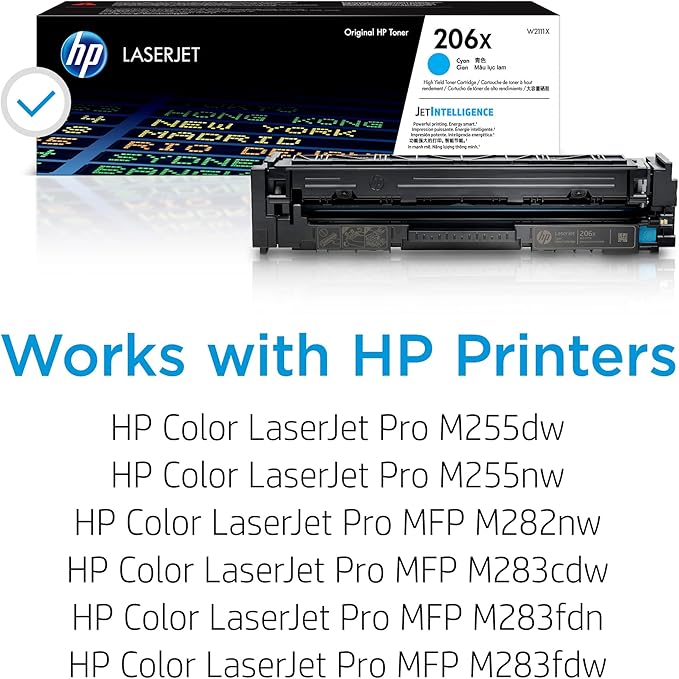HP 206X Cyan High-yield Toner Cartridge | Works with HP Color LaserJet Pro M255, HP Color LaserJet Pro MFP M282, M283 Series | W2111X