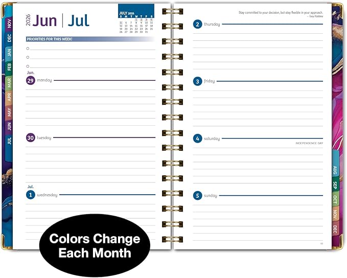 HARDCOVER 2026 Planner, 5.5"x8": 14 Months (November 2025 - December 2026), Daily Weekly Monthly Planner, Yearly Agenda, Bookmark, Pocket Folder and Sticky Note Set (Pink Purple Marble)