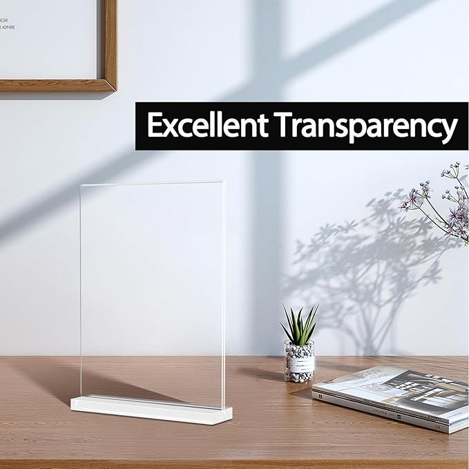 Acrylic Sign Holder 8.5x11 Inches 2 Pack T Shape Desktop Display Stand Vertical Double Sided Clear Table Menu Flyer Holder for Restaurants, Office, Shop, Wedding
