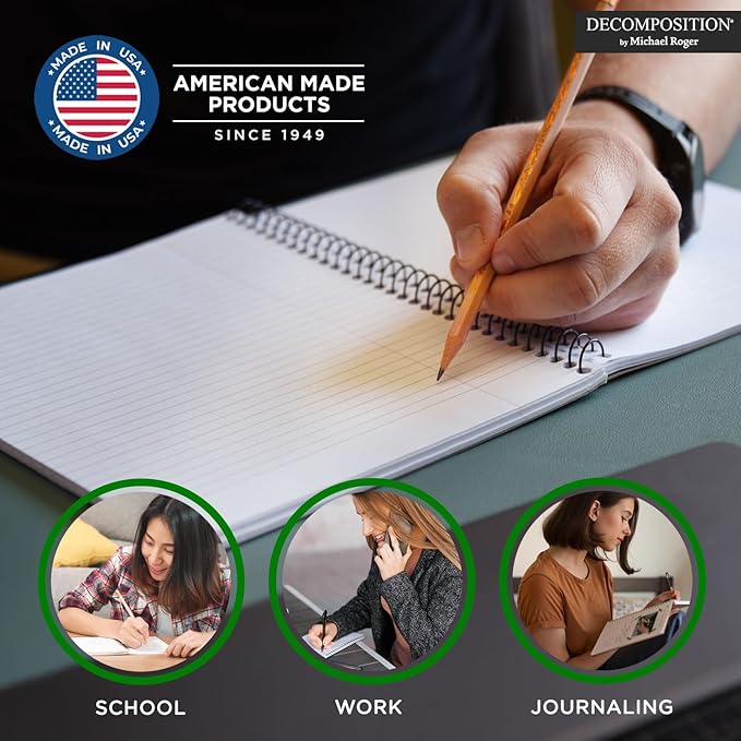 Decomposition 3-Pack Whimsical Garden College Ruled Spiral Notebook - 9.75 x 7.5 Journal, 160 Lined Pages - 100% Recycled Paper - Notebooks for School Supplies, Home & Office - Made in USA