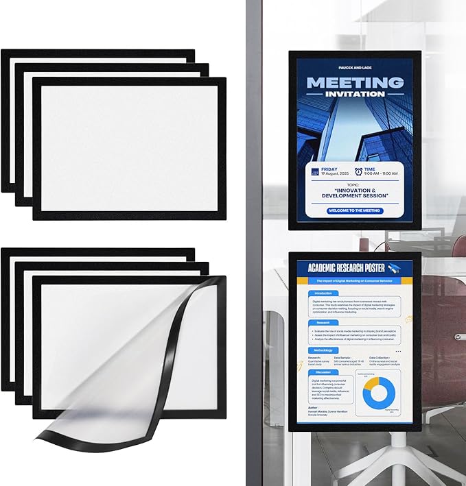 Inpack Magnetic Sign Holder 8.5 x 11, Self-Adhesive Magnetic Frames For Wall, Magnetic Picture Frame Document Holder with Clear PVC Cover for Office Home Store Restaurant (6 PACK)