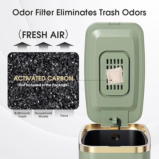 CEROELDA Small Bathroom Trash Can with Lid Soft Close-5L/1.3 Gal Slim Garbage Can-Metal Step Wastebasket-Rectangle Narrow Waste Bin for Office, Bedroom, Toilet, Live Room-Green