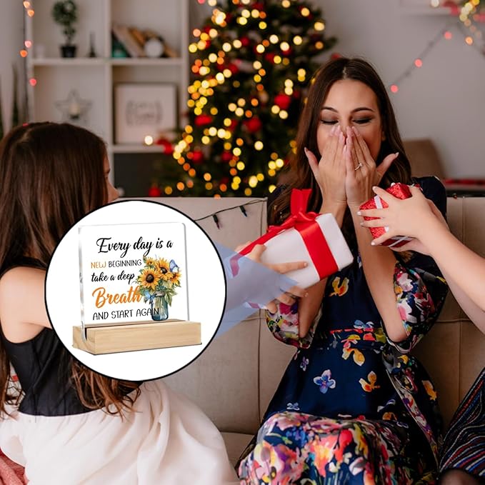 Inspirational Gifts for Women Men Sunflower Home Decor Positive Quotes Classroom Office Desk Decorative Signs Plaques 4 x 4 Inches acrylic