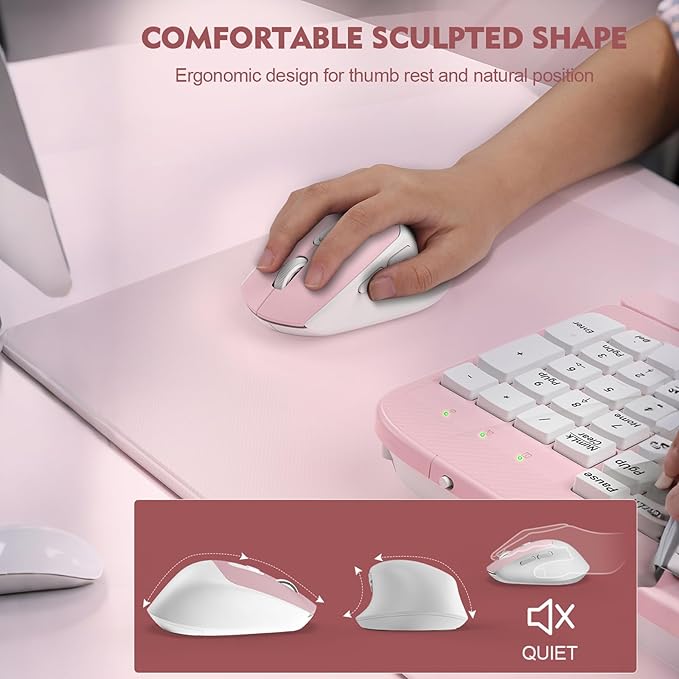 Wireless Keyboard and Mouse Combo, Wave Keys Full-Sized Ergonomic Keyboard with Cushioned Plam Rest, Phone Holder, Comfortable Natural Typing, 2.4G Cordless Set for Computer, Laptop, PC, Mac, Windows