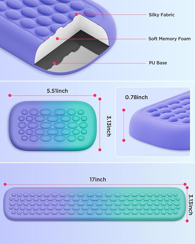Lekvey Keyboard Wrist Rest, Silky Memory Foam Wrist Rest for Computer Keyboard, Mouse, Ergonomic Massage Design for Typing Pain Relief, Desk Pads Support Hand and Arm, Stain Resistant, Green Purple