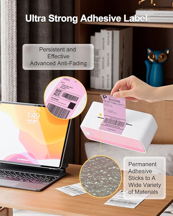 Phomemo 4x6 Thermal Label Printer Paper - 500 PCS Pink 4"x6" Fan-Fold Shipping Supplies Labels - Water/Oilproof Label Stickers - Permanent Adhesive Thermal 4x6 Labels for Small Business Supplies