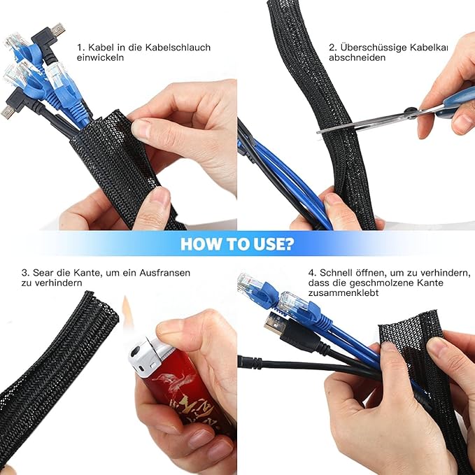 AGPTEK Cable Sleeve Cover, 6.6ft - 1.5 inch Desk Cord Organizer Cable Hider, Home Office Wire Management Computer TV Wire Loom Tubing, Pet Proof Cord Protector, from Cat Dog Chewing, Black