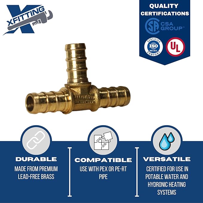 10 Pieces XFITTING 3/8" x 3/8" x 3/8" Pex Tee, Pex B Crimp Version 25-5-7=10X (10 Packs)