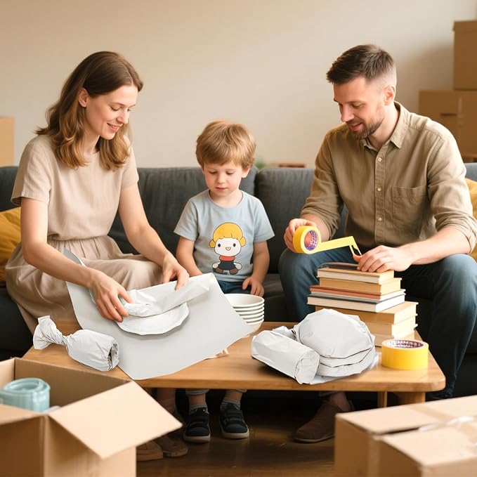 ZAVOOS 400 Sheets Packing Paper for Moving, 27'' x 17'' Large White Newsprint Paper Rolls, 12 Lb Goods Packaging Box Filler for Shipping, Wrapping, Protecting Fragile Items