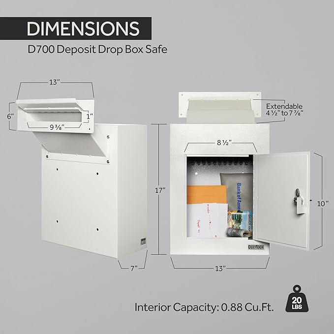 Through-The-Wall Drop Box Deposit Safe 17 x 13 x 7 - Heavy Duty Steel Mailbox with Lock for Receiving Mail, Checks, Letters, Cash and More for Home, Office and Commercial Use (D700) (Gray)