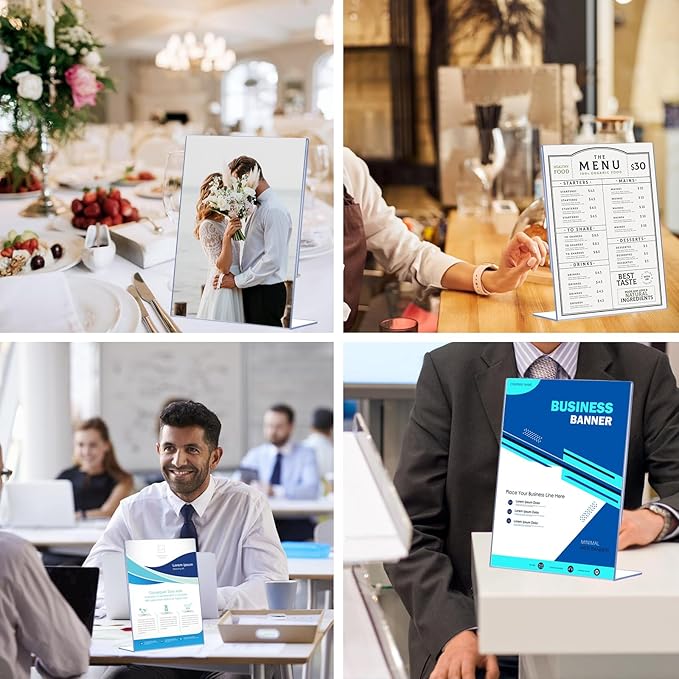 30 Pack Acrylic Sign Holder 8.5 x 11, Clear Plastic Display Stands for Tabletop, L-Shape Acrylic Stands for Flyers, Documents, Office, Restaurants, Vertical Sign Holder 8.5x11 for Desktop