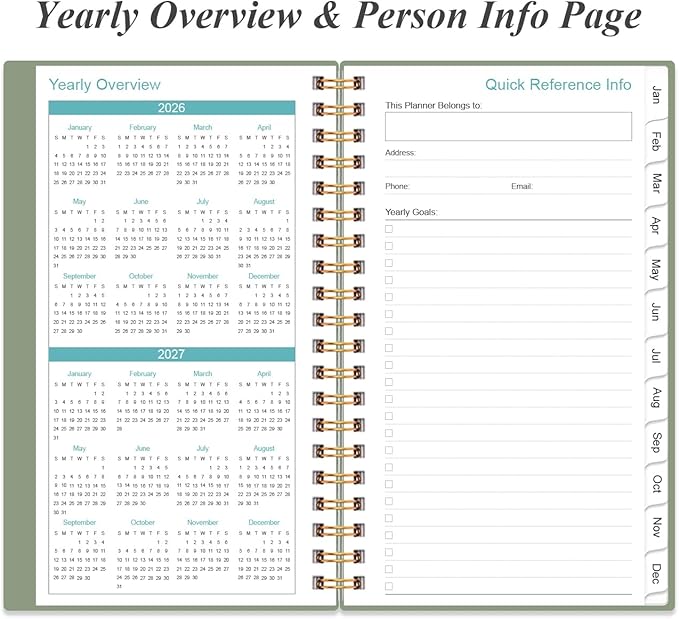2026 Pocket Planner/Calendar - Planner from January 2026 - December 2026, Planner 2026 with 12 Tabs, Twin-Wire Binding, Inner Pocket, 3.75" x 6.75", Green