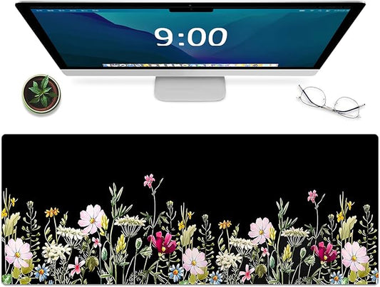 Gaming Mouse Mat Forest Background Pattern XXL XL Large Mouse Mat Long Extended Mouse Pad Desk Mat Non-Slip Rubber Mice Pads Stitched Edges Thin Pad (Floral)