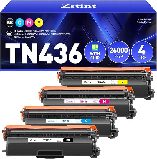 TN436 Toner Cartridge 4-Pack Compatible Replacement for Brother TN-436 TN433 TN431 MFC-L8900CDW MFC-L8690CDW HL-L8360CDW HL-L8260CDW MFC-L8610CDW MFC-L8905CDW MFC-L9570CDW HL-L8360CDWT Printer Set Ink