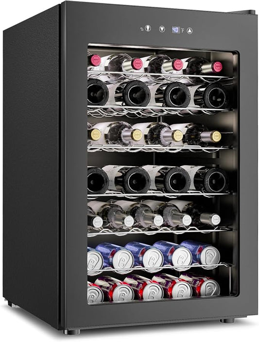 4.5 Cu.Ft Wine Cooler Refrigerator - 45 Bottle Wine Fridge with Glass Door for Beer Soda Water Drink, Small Wine Cellar Beverage Refrigerator for Bedroom Home Office Bar Dorm, Black