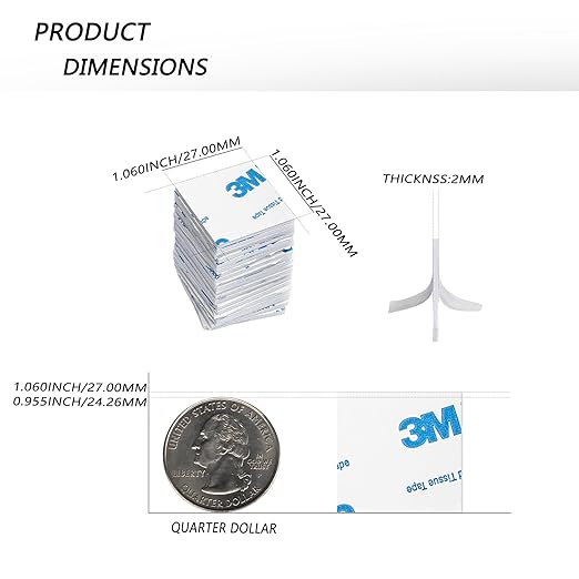 Square 3M Double Sided Adhesive Pads,100Pack Double Sided Sticky Pads Super-Sticky Adhesive Foam Pads，1.06 x 1.06 Inch Strong Pad Heavy Duty Mounting Adhesive