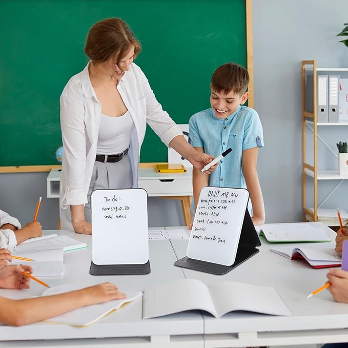 2 Pcs Small Glass Desktop Whiteboard with Reversable Stand 8 x 6 Inch Mini Dry Erase White Board Easel with 2 Markers Reusable Desk Notepad for Home Office School Supplies(Black)