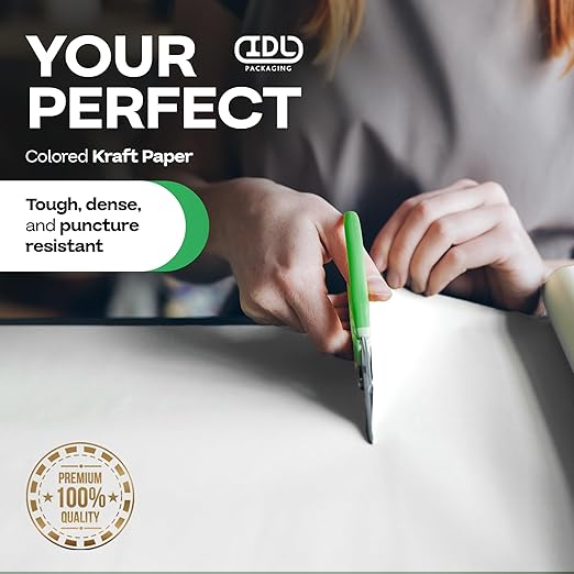 White Kraft Paper Roll 36" x 8640" (720 feet) for Packing, Moving, Shipping, Crafts - USA-Made Heavy Duty Craft Paper 50lb Thickness - 100% Recyclable Natural Kraft Wrapping Paper by IDL Packaging