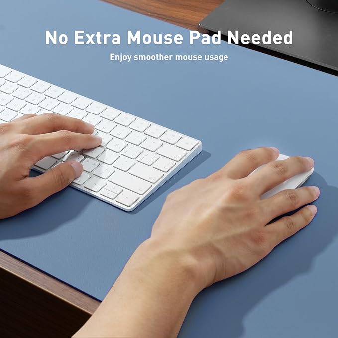 Aothia Faux Leather Desk Mat – Large Mouse Pad, Non-Slip PU Leather Blotter, Waterproof Writing Surface for Office and Home (Denim Blue, 47.2" x 23.6")